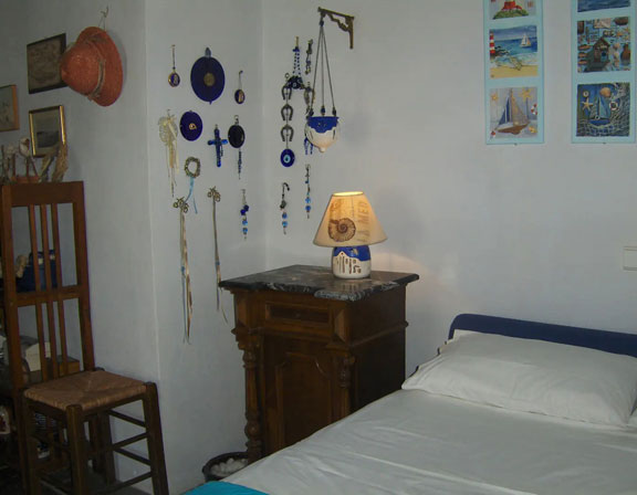 One of the bedrooms at Villa Vathi in Sifnos