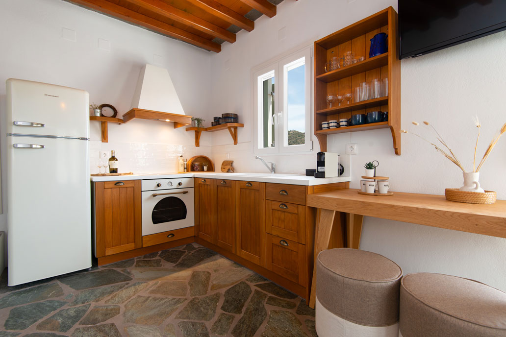 Fully equipped kitchen at Thymari villas in Sifnos