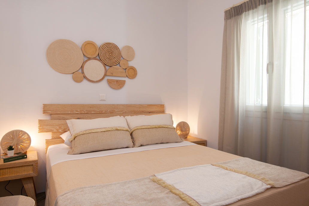 Thymari Villas, υπνοδωμάτιο με διπλό κρεβάτι